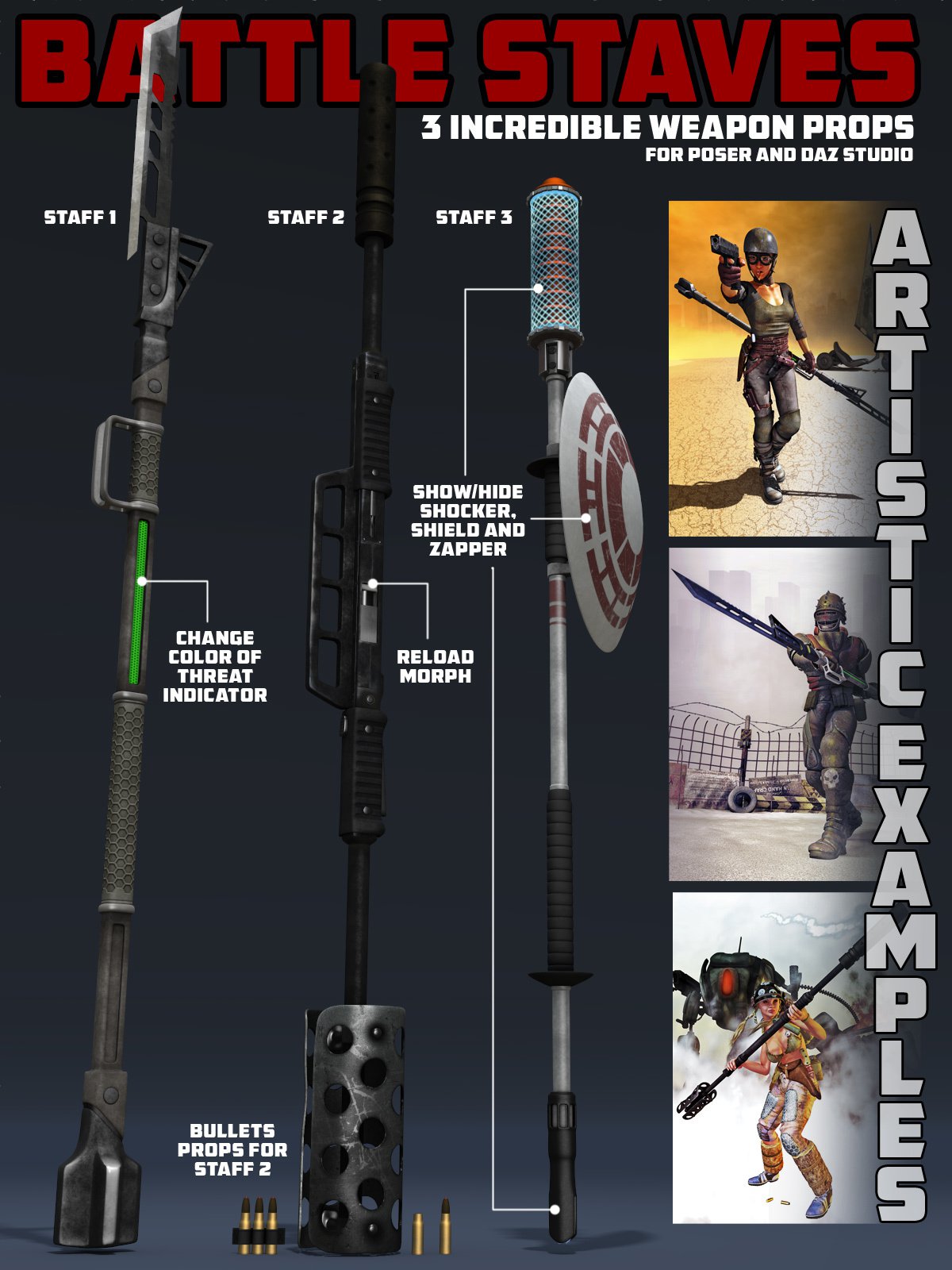 Battle Staves for Poser and DS_DAZ3D下载站