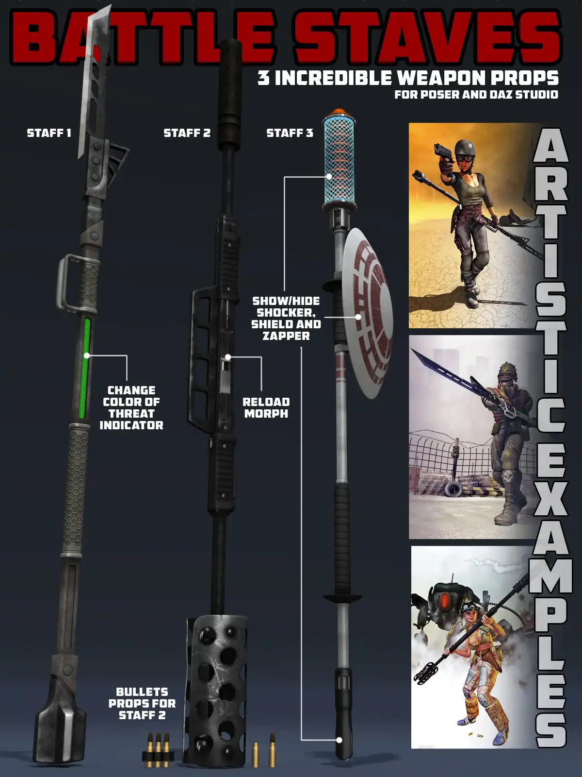 Battle Staves for Poser and DS_DAZ3DDL