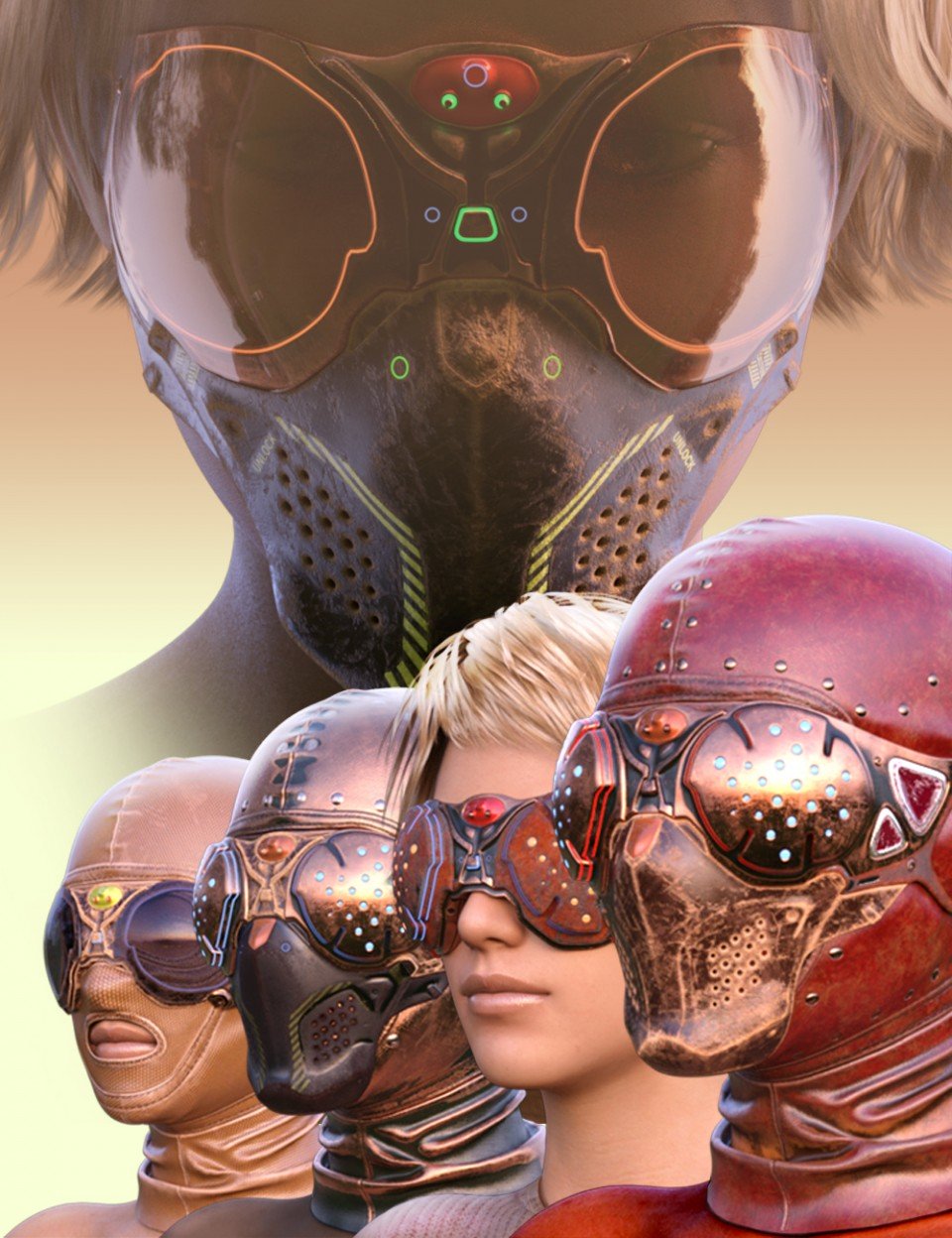 COG SciFi Goggles And Mask Steampunk Texture Pack_DAZ3D下载站