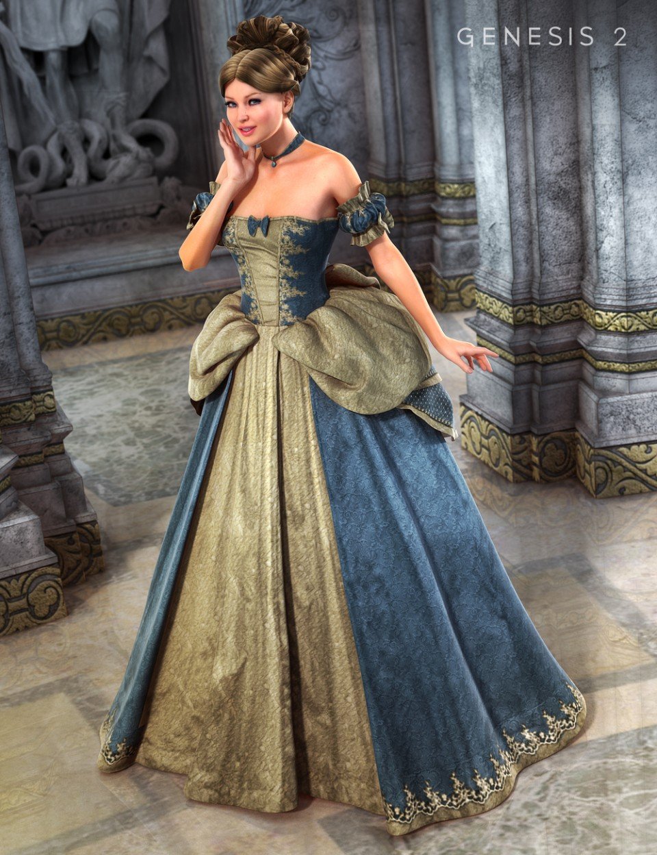 Cinderella Ball Gown for Genesis 2 Female(s) + Textures_DAZ3DDL
