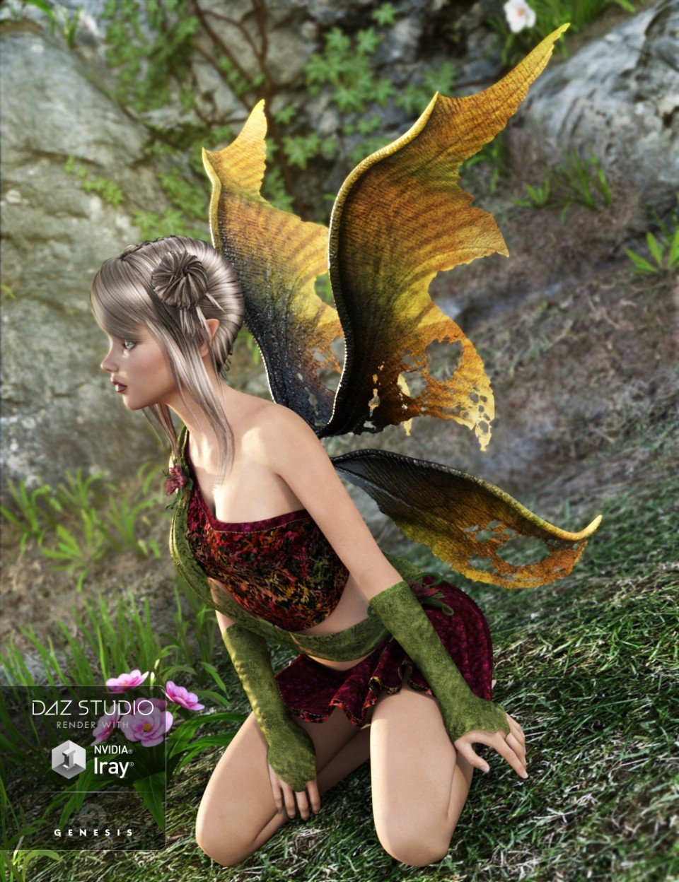 Dark Fairy Wings for Genesis 3 Female(s)_DAZ3D下载站