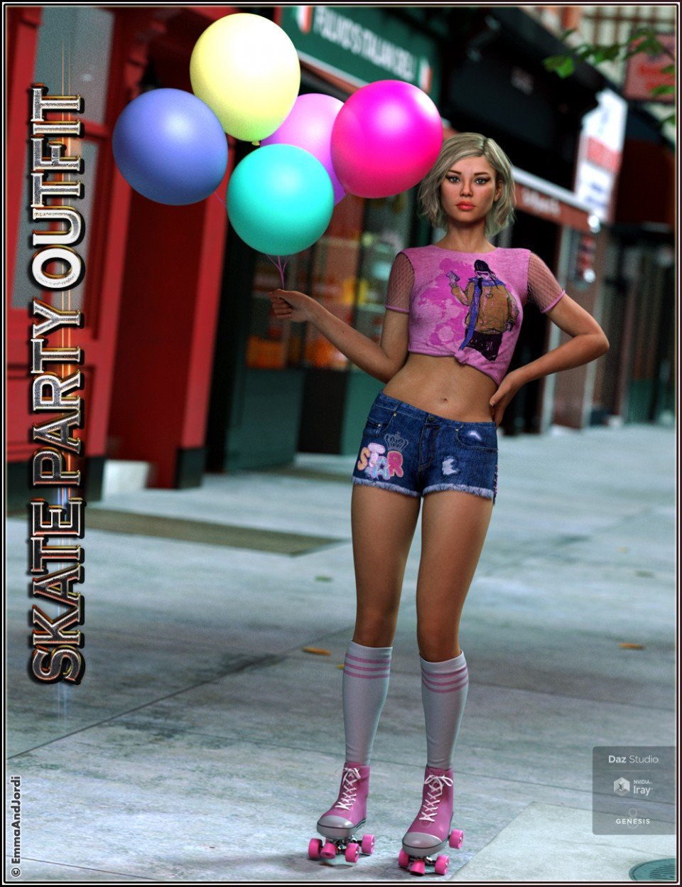 Skate Party Outfit and Poses For Genesis 8 Female(s)_DAZ3D下载站