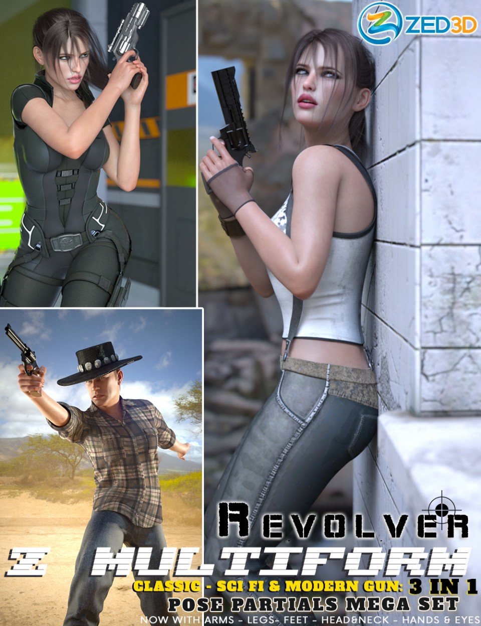 Z Multiform Revolver and Poses for Genesis 8_DAZ3D下载站
