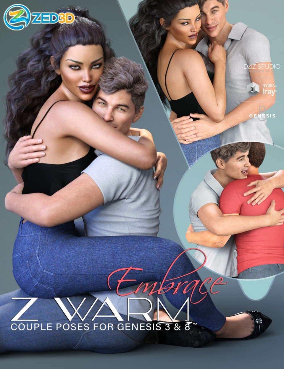 Z Warm Embrace Couple Poses for Genesis 3 and 8_DAZ3D下载站