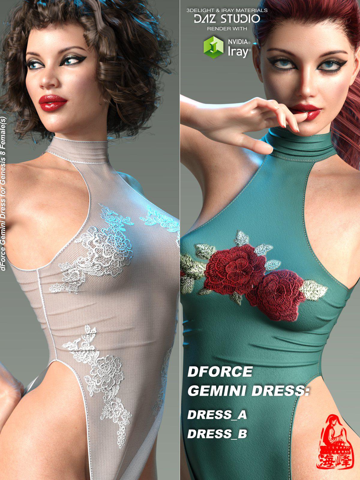 dForce Gemini Dress for Genesis 8 Female(s)_DAZ3D下载站