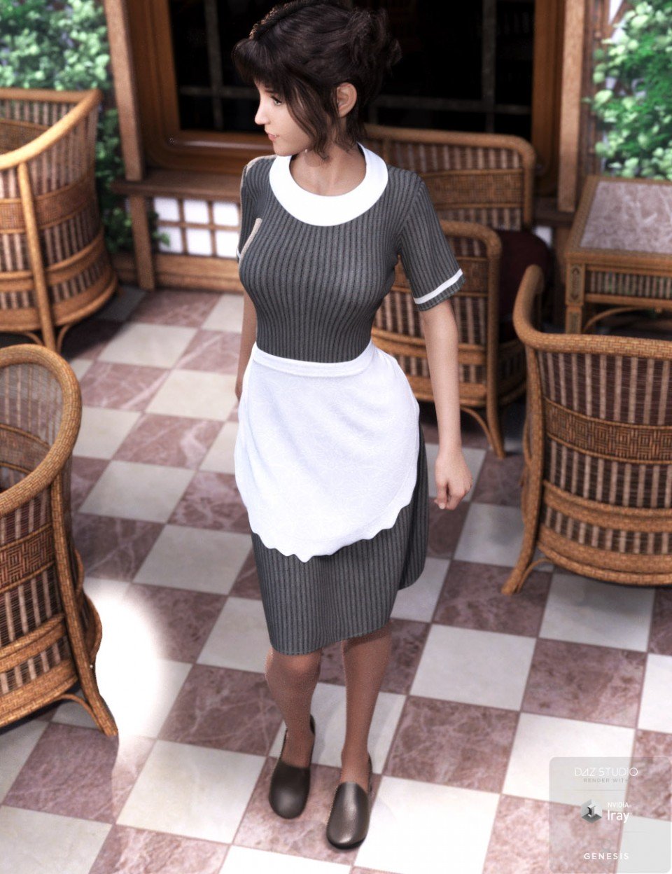 dForce Retro Waitress Uniform for Genesis 8 Female(s)_DAZ3D下载站