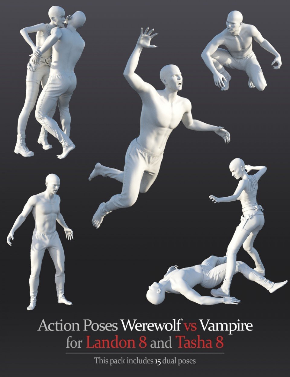 Action Poses Werewolf vs Vampire_DAZ3D下载站
