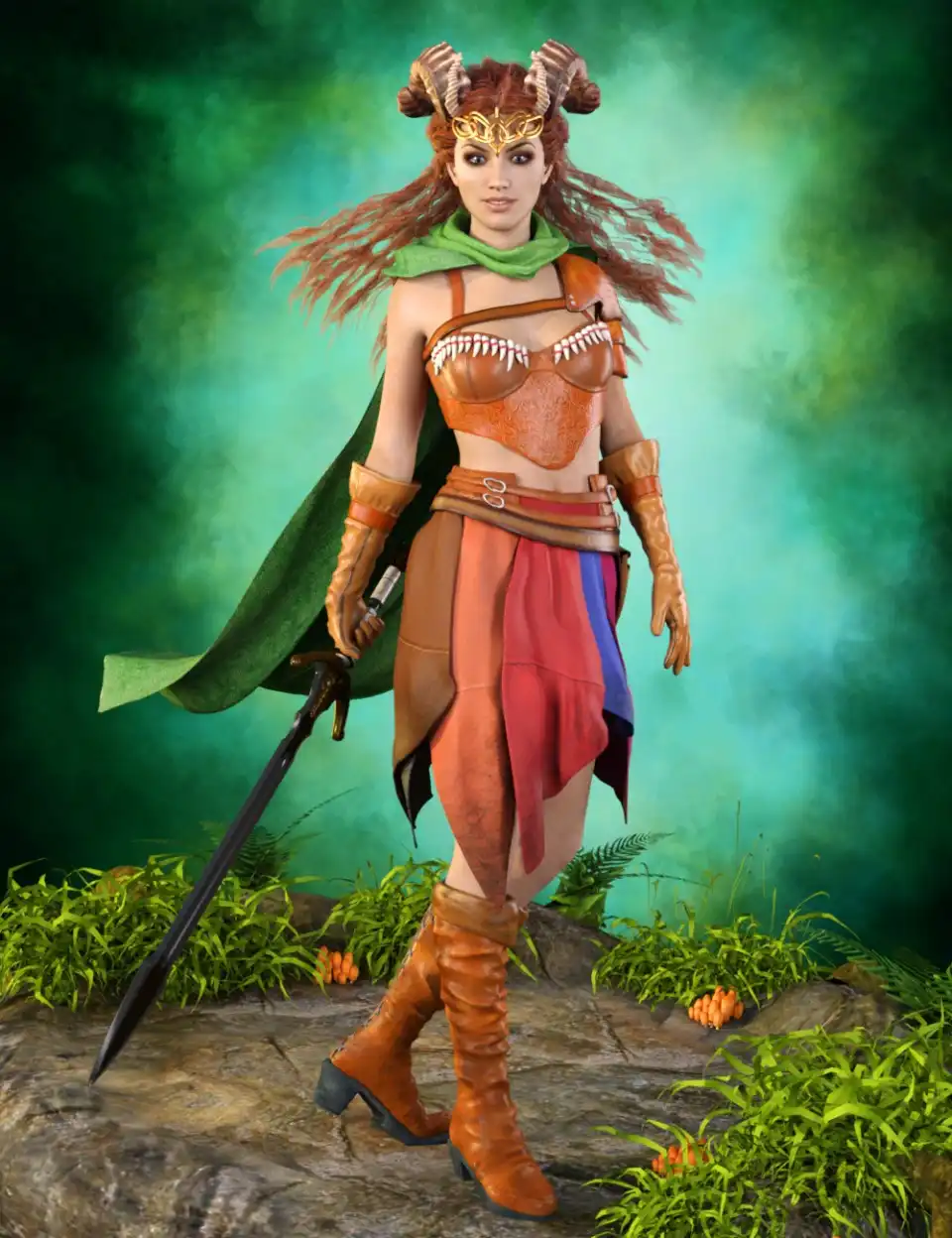Green Queen Outfit For Genesis 3 Female(s)_DAZ3DDL