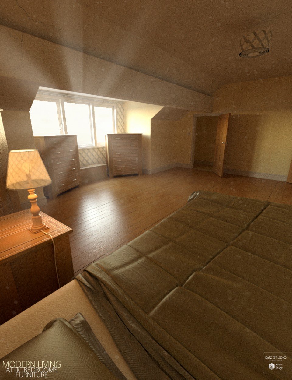 Modern Living Attic Bedroom Furniture_DAZ3D下载站