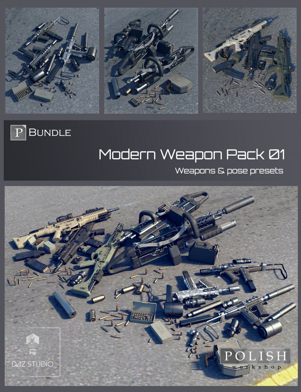 Modern Weapon Pack Bundle 01_DAZ3D下载站