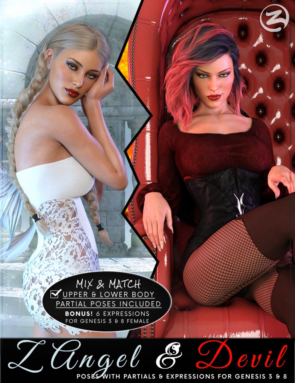 Z Angel & Devil – Poses, Partials and Expressions for Genesis 3 & 8 Female_DAZ3D下载站