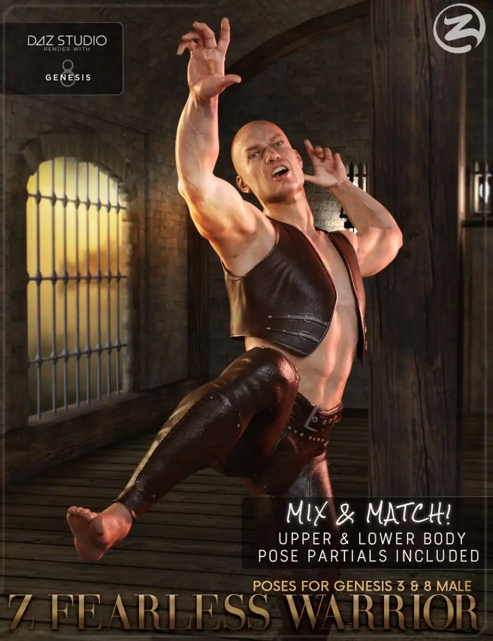 Z Fearless Warrior – Poses and Partials for Genesis 3 & 8 Male_DAZ3D下载站