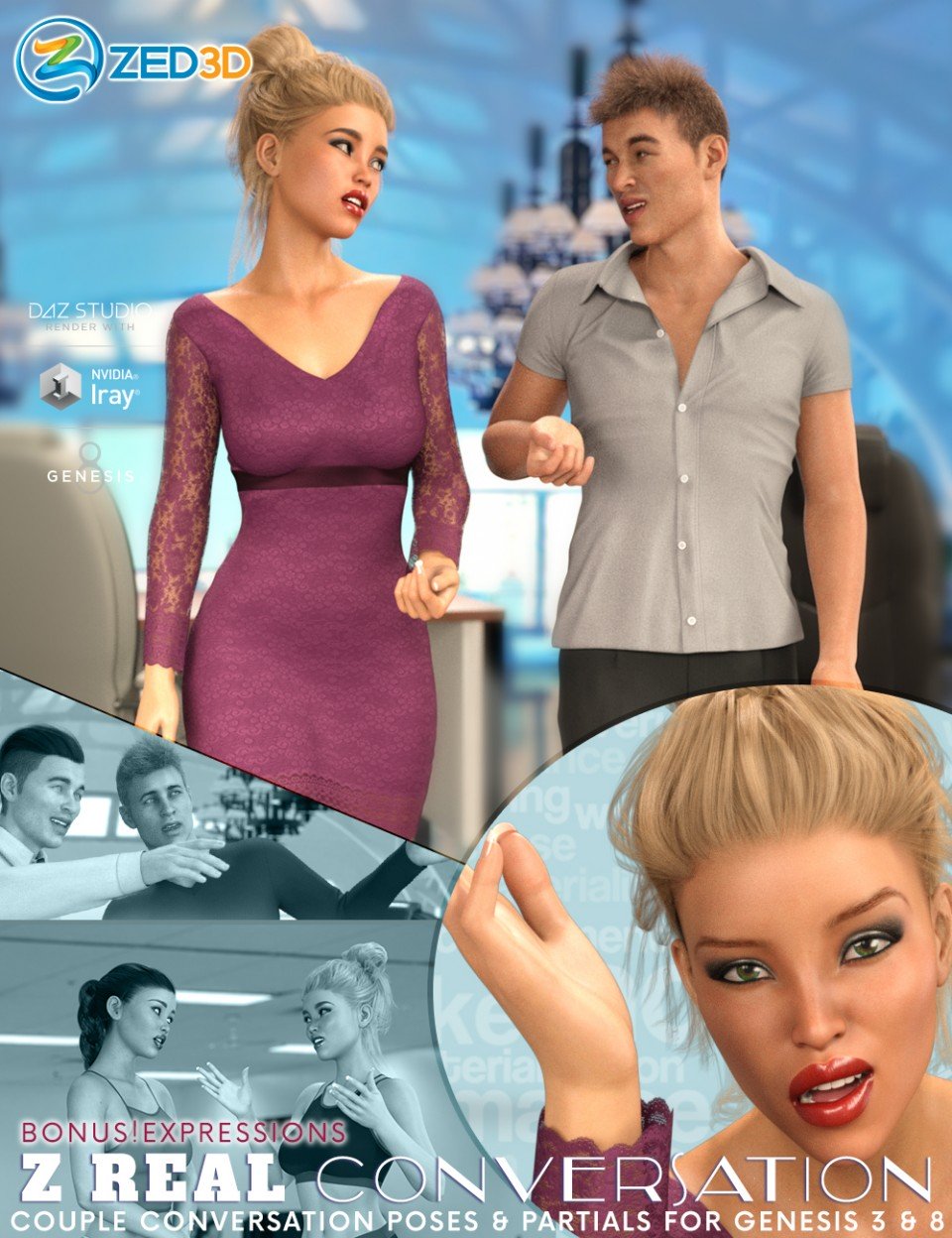 Z Real Conversation Poses Partials and Expressions for Genesis 3 and 8_DAZ3D下载站