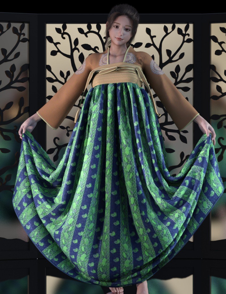 dForce Hanfu Style Dress and Poses for Genesis 8 Female(s)_DAZ3D下载站