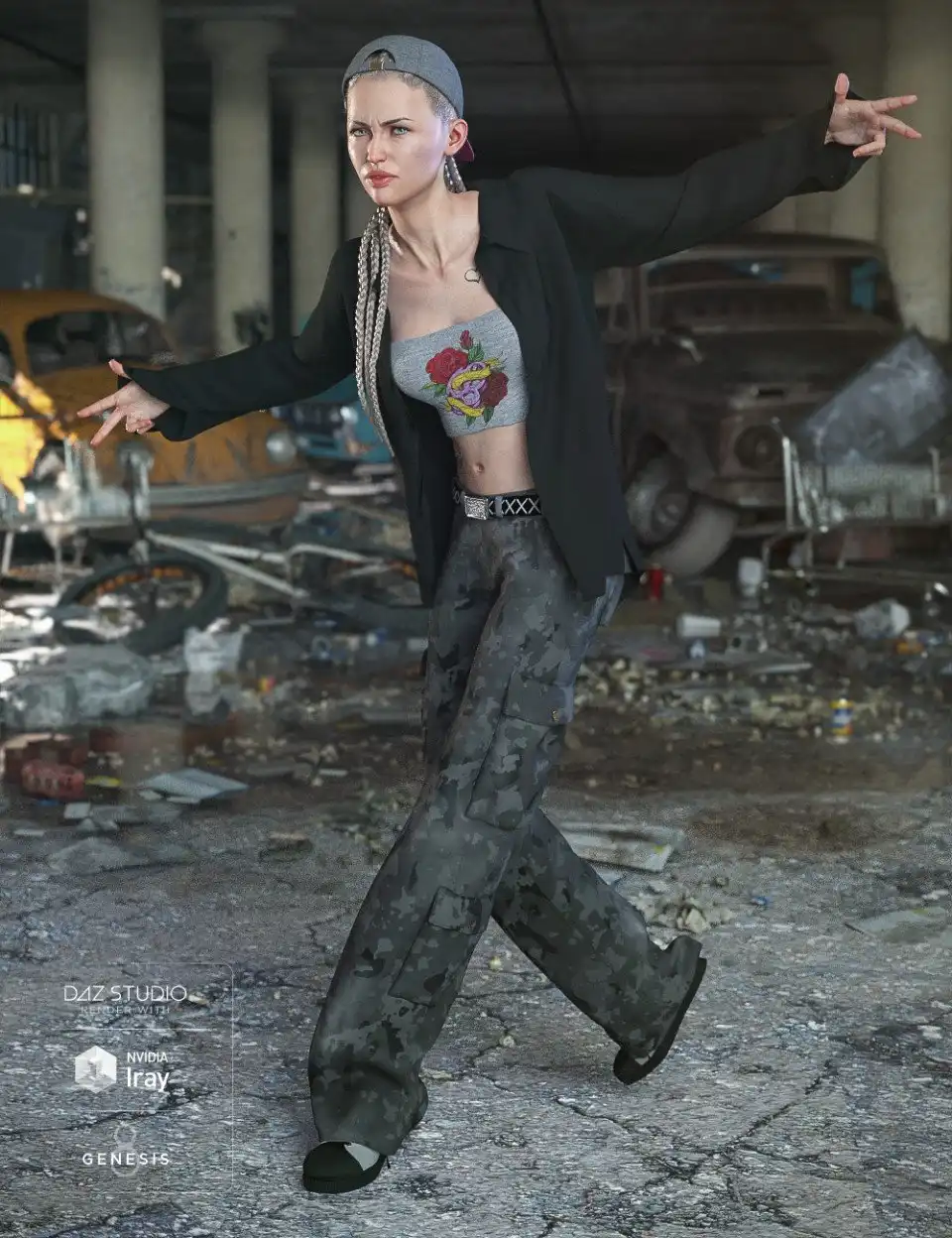 dForce Hip Hop Street Style Outfit for Genesis 8 Female(s)_DAZ3DDL
