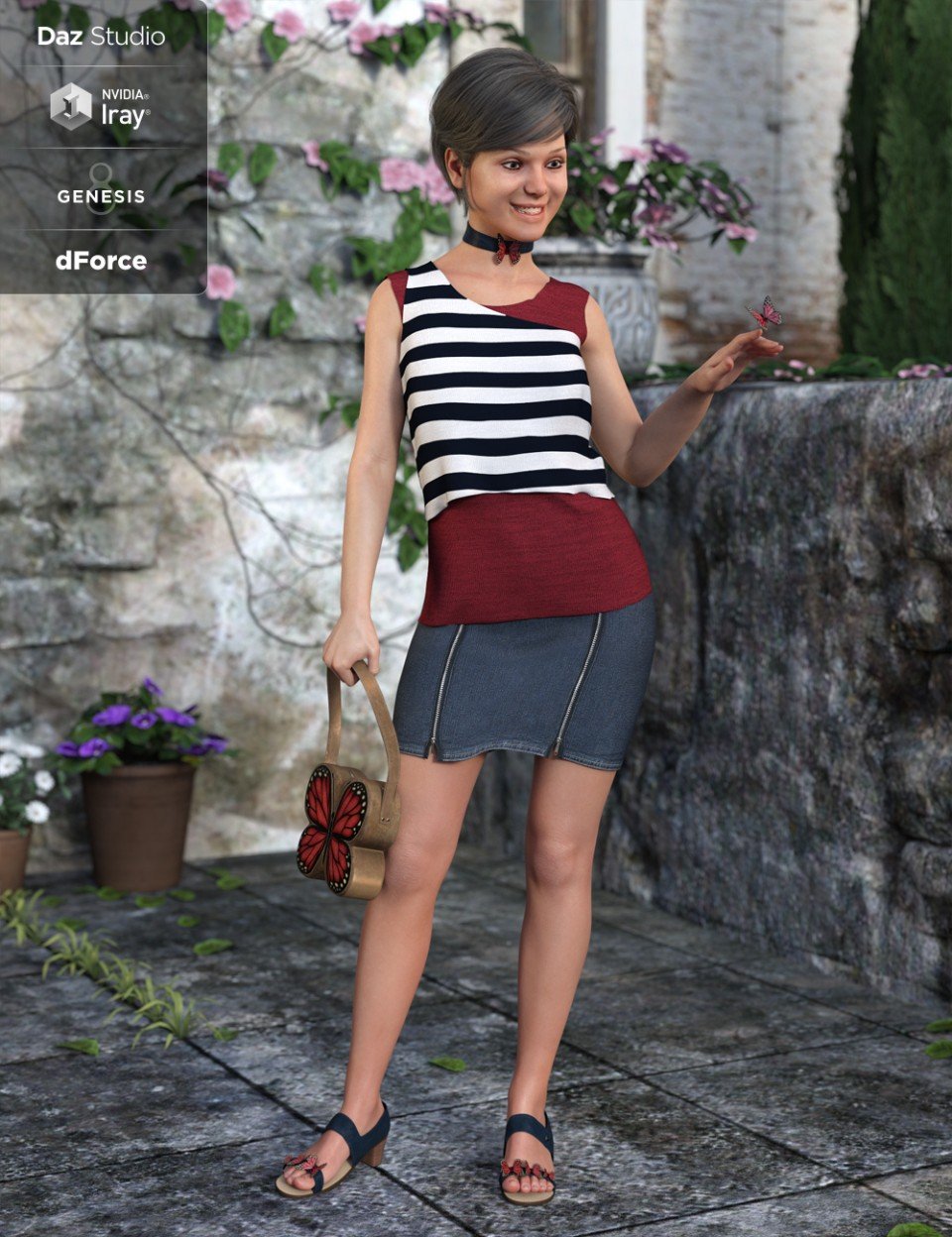 dForce Mariposa Princess Outfit for Genesis 8 Female(s)_DAZ3D下载站