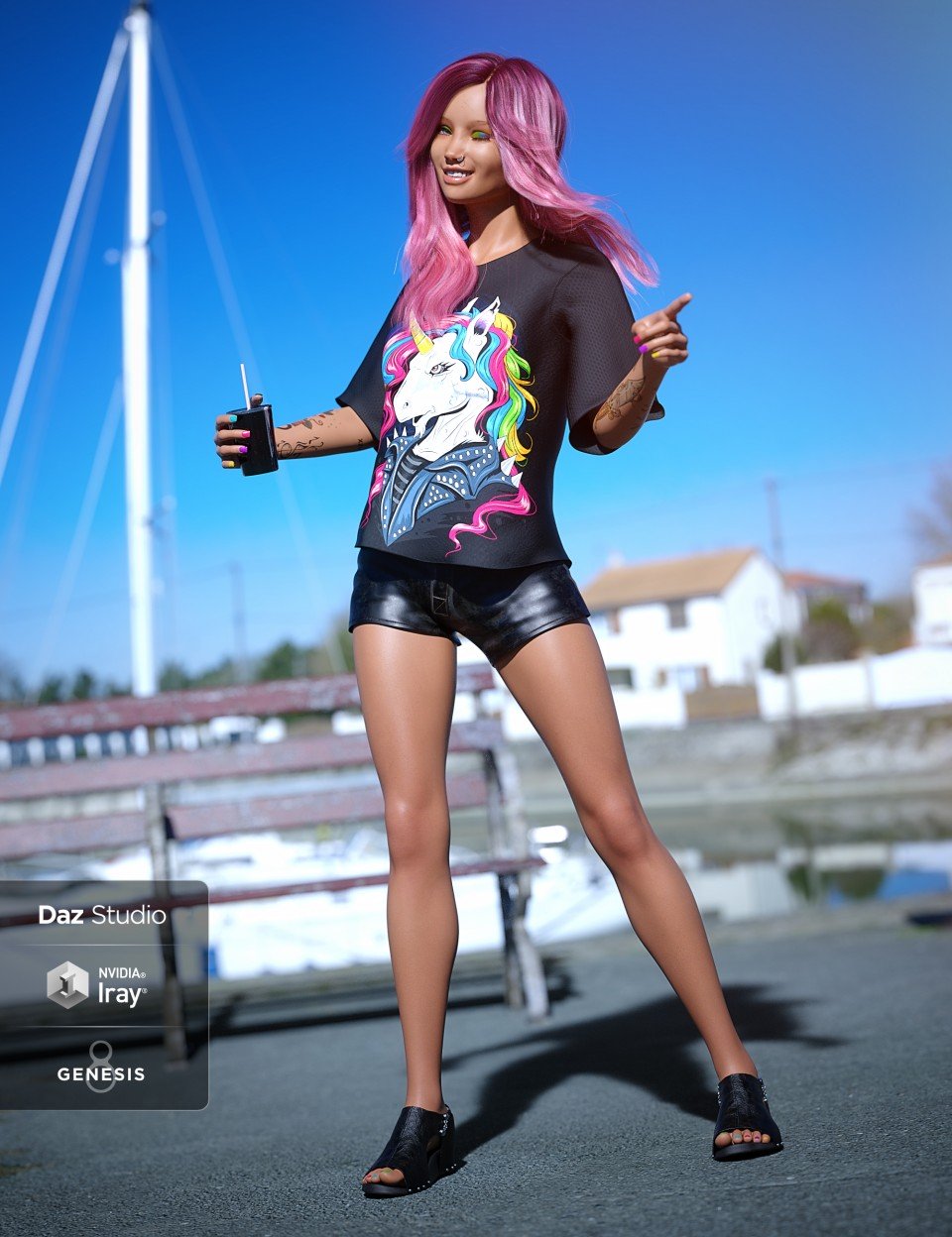 dForce Spunky Girl Outfit for Genesis 8 Female(s)_DAZ3D下载站