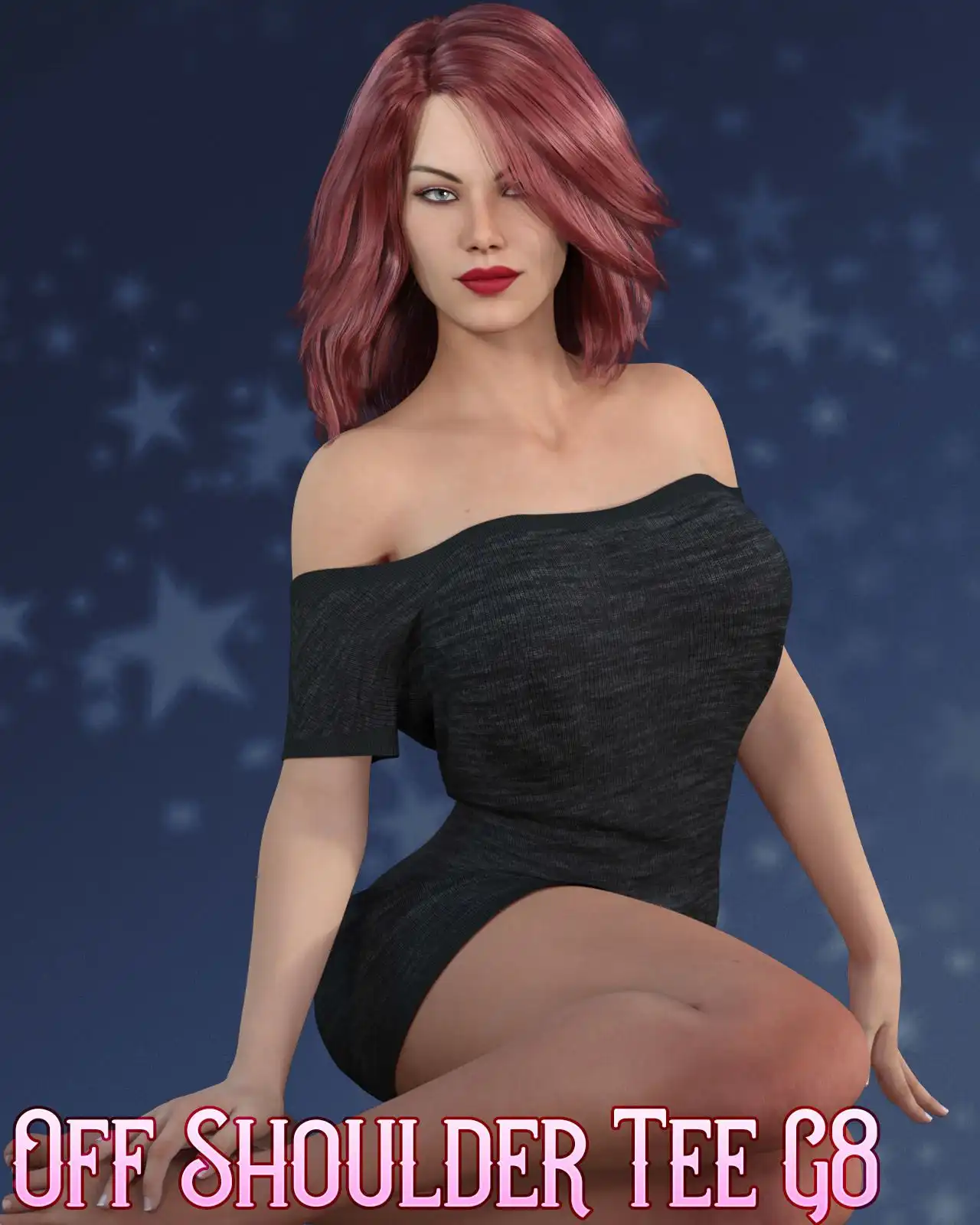 dForce – Off Shoulder Tee – Genesis 8_DAZ3D下载站