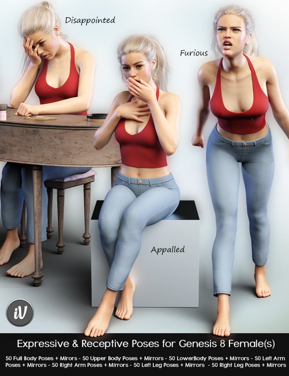 iV Expressive & Receptive Poses For Genesis 8 Female(s)_DAZ3D下载站