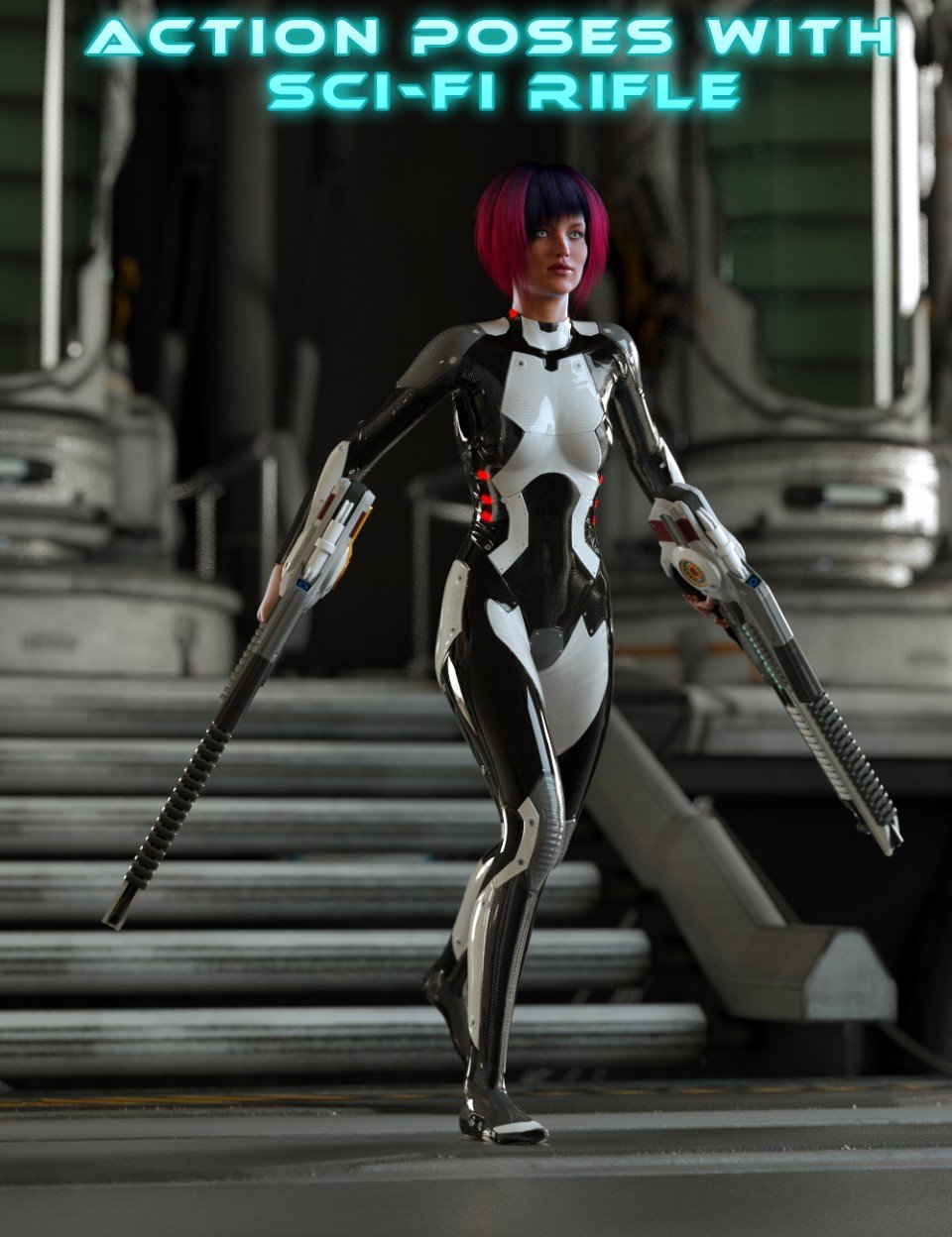 Action Poses with Sci-Fi Rifle for Genesis 2 Female(s)_DAZ3D下载站