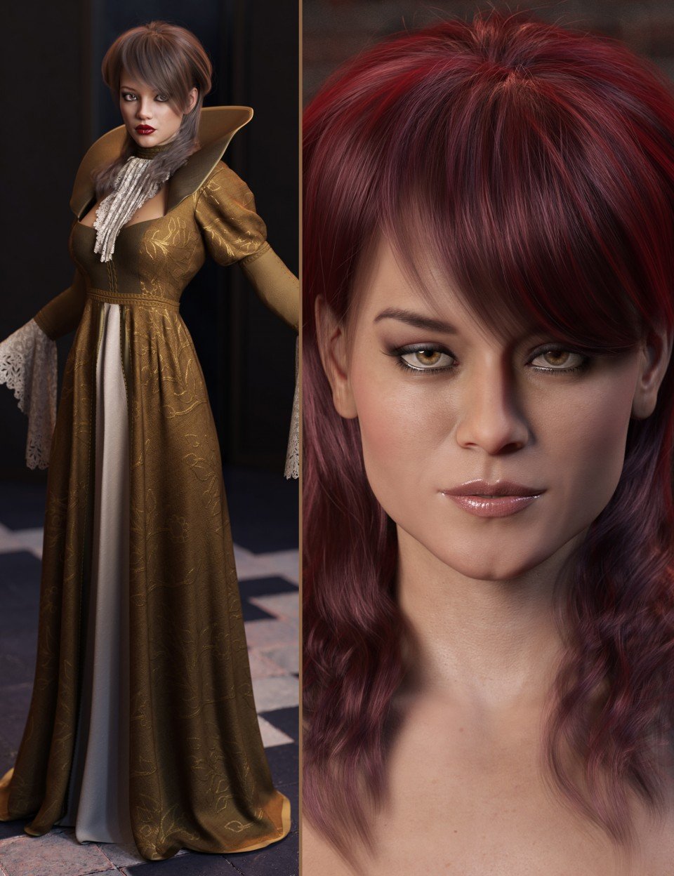 Gown of Fantasy 3 and Back Updo Hair Bundle_DAZ3D下载站