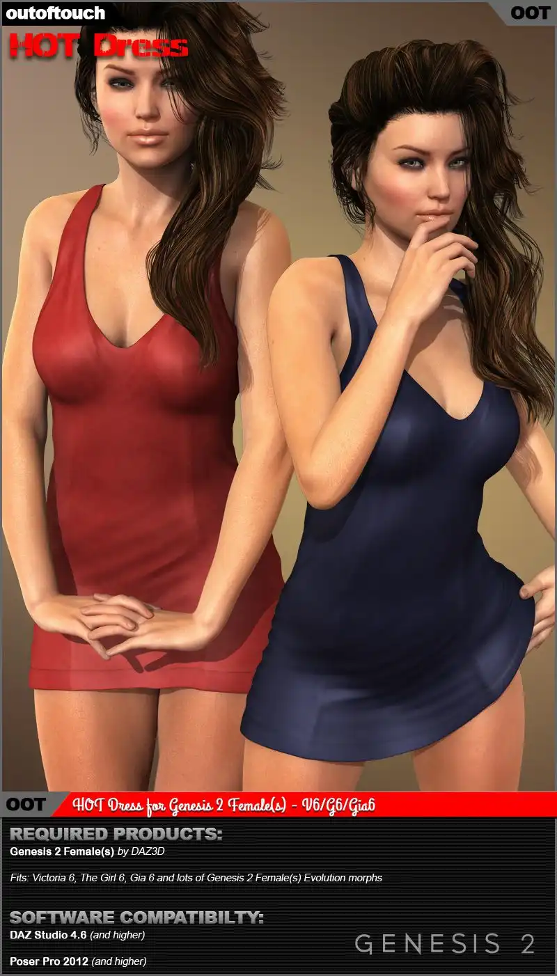 HOT Dress for Genesis 2 Female(s)_DAZ3D下载站