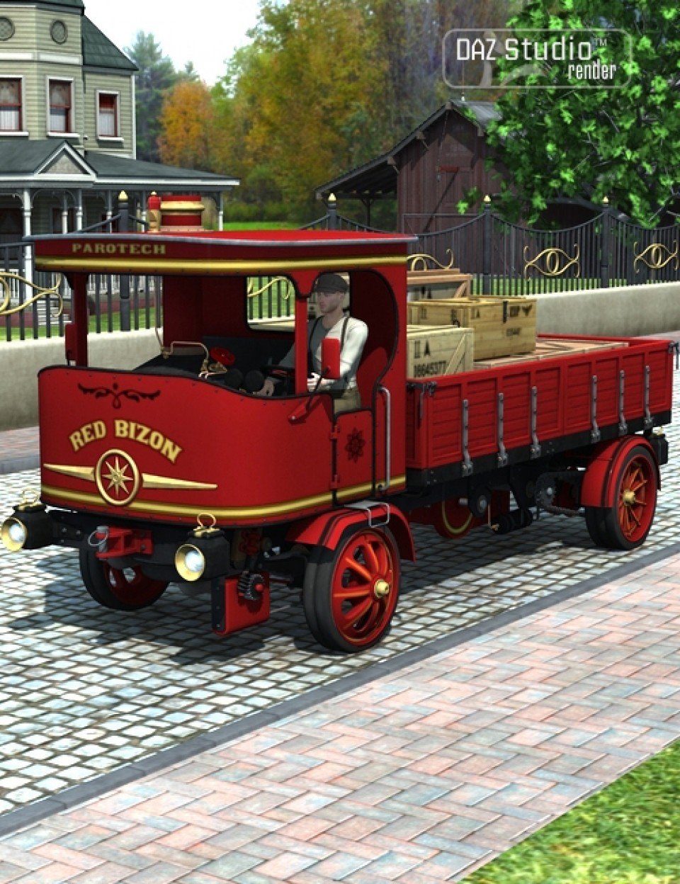 Steam Truck Red Bizon & Add-ons_DAZ3D下载站