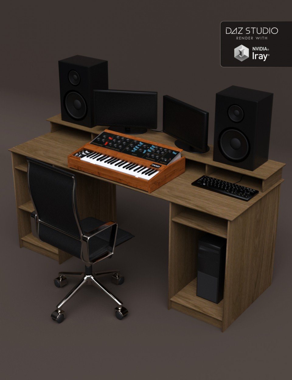 Studio Desk and Retro Synth_DAZ3D下载站