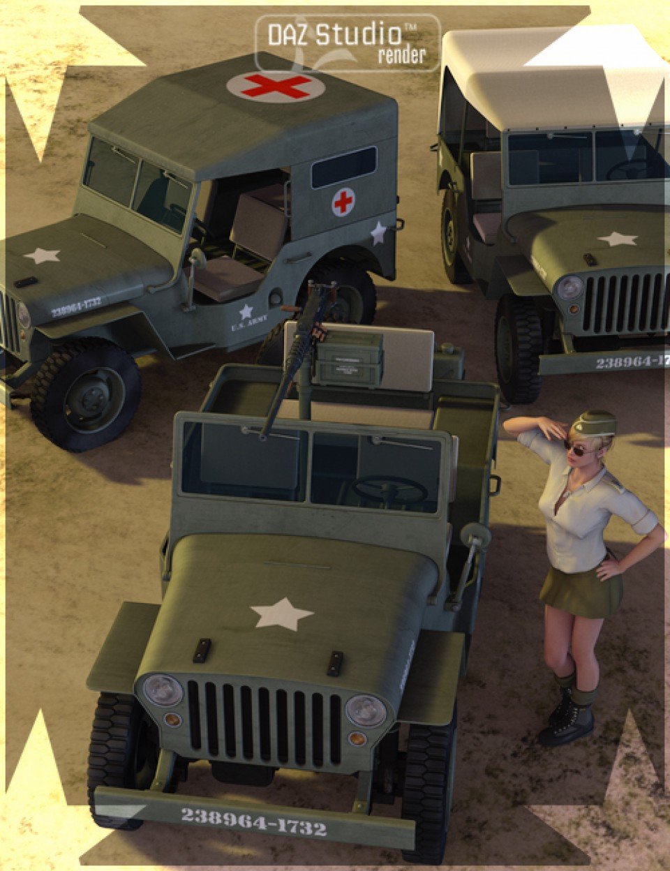 WWII Jeep & Add-ons_DAZ3D下载站