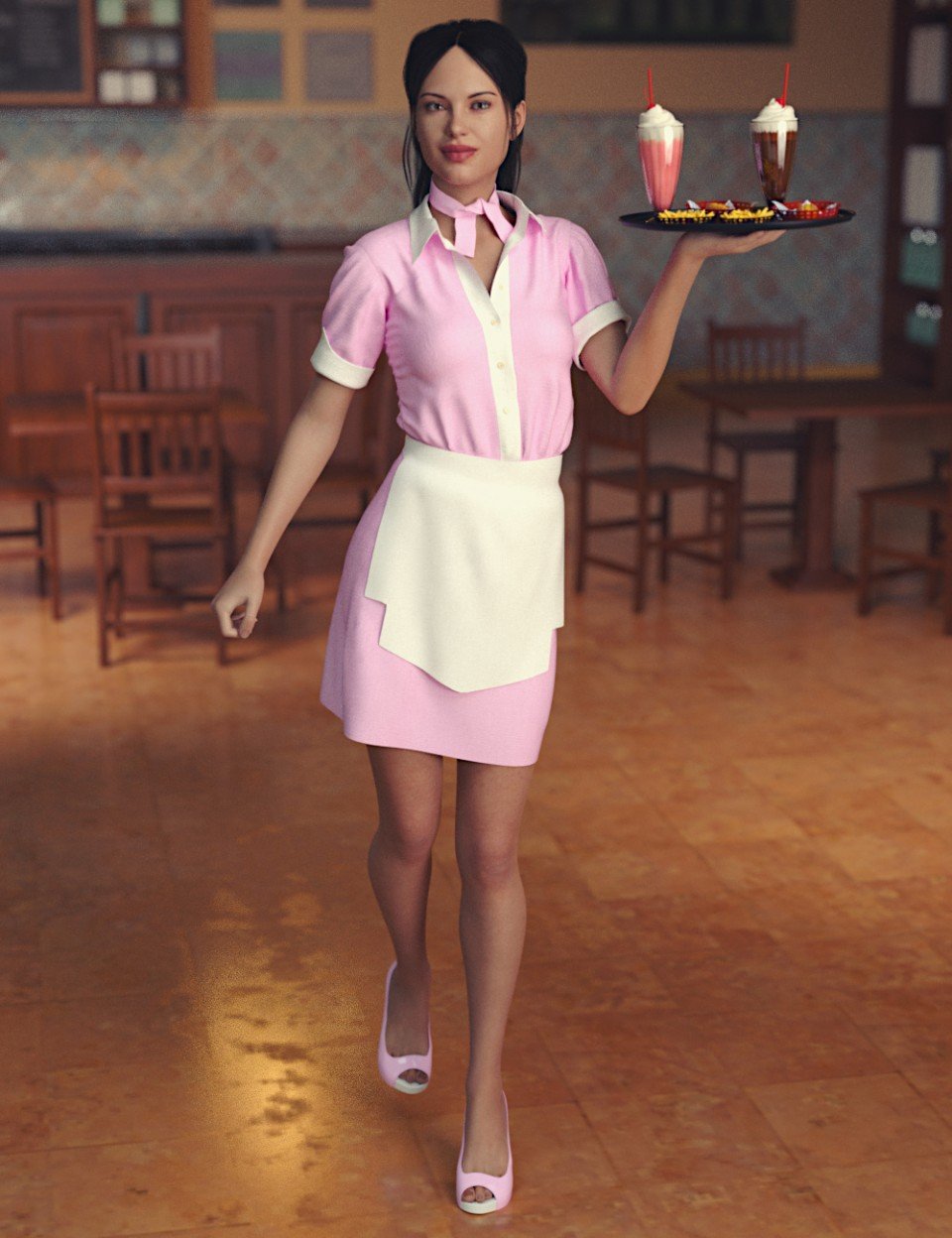 dForce Diner Uniform for Genesis 8 Female(s)_DAZ3D下载站