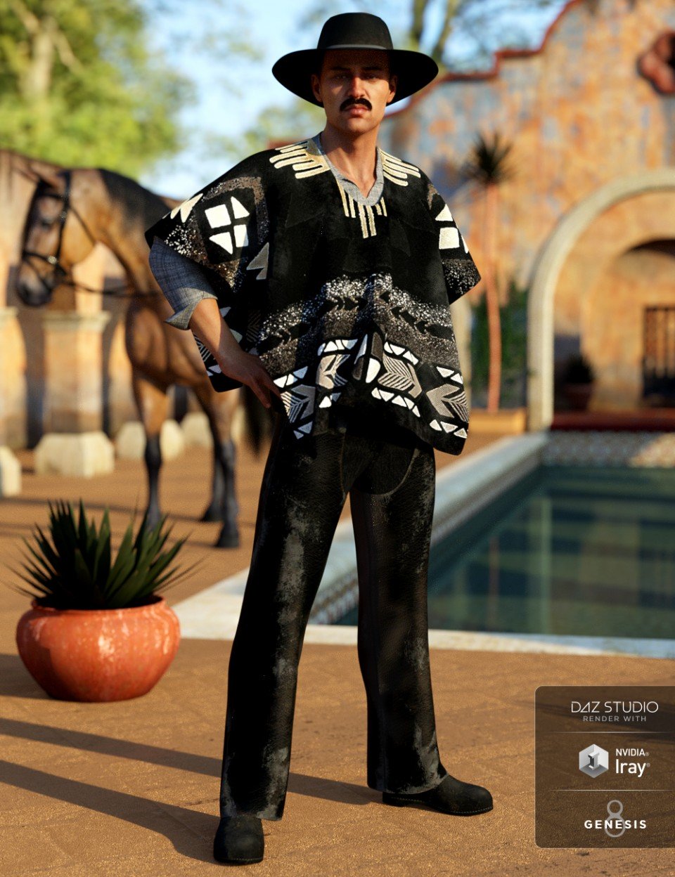 dForce Western Poncho Outfit for Genesis 8 Male(s)_DAZ3D下载站
