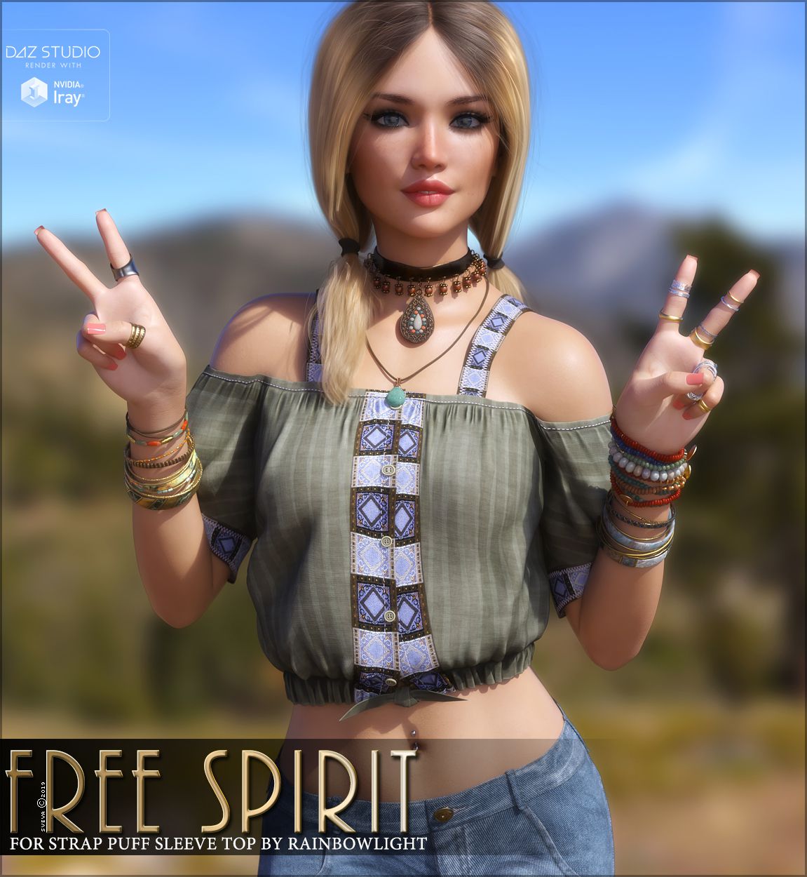 Free Spirit for Strap Puff Sleeve Top_DAZ3D下载站