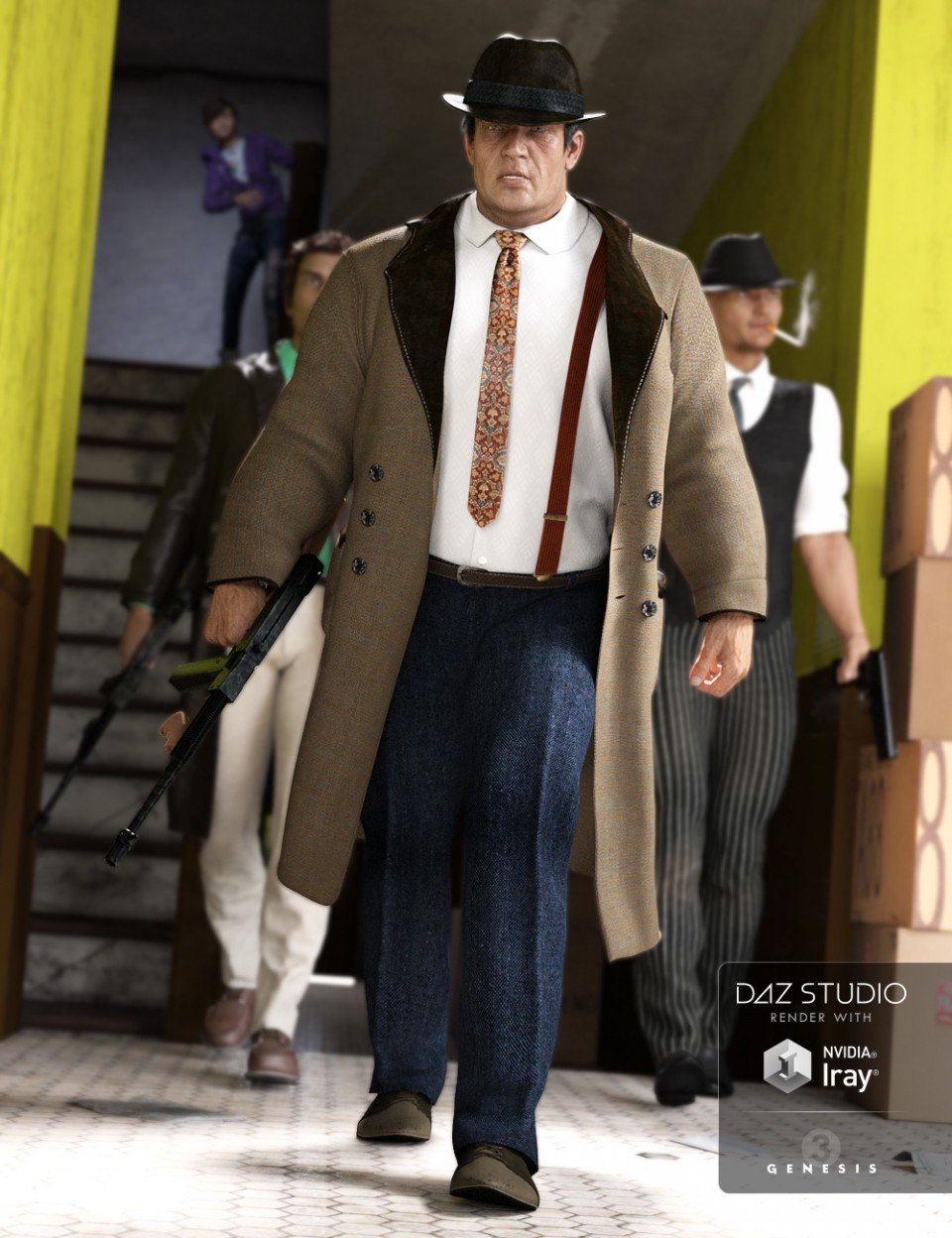 Mobster Outfit for Genesis 3 Male(s) + Textures_DAZ3D下载站