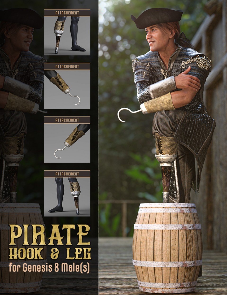 Pirate Hook and Leg for Genesis 8 Male(s)_DAZ3D下载站