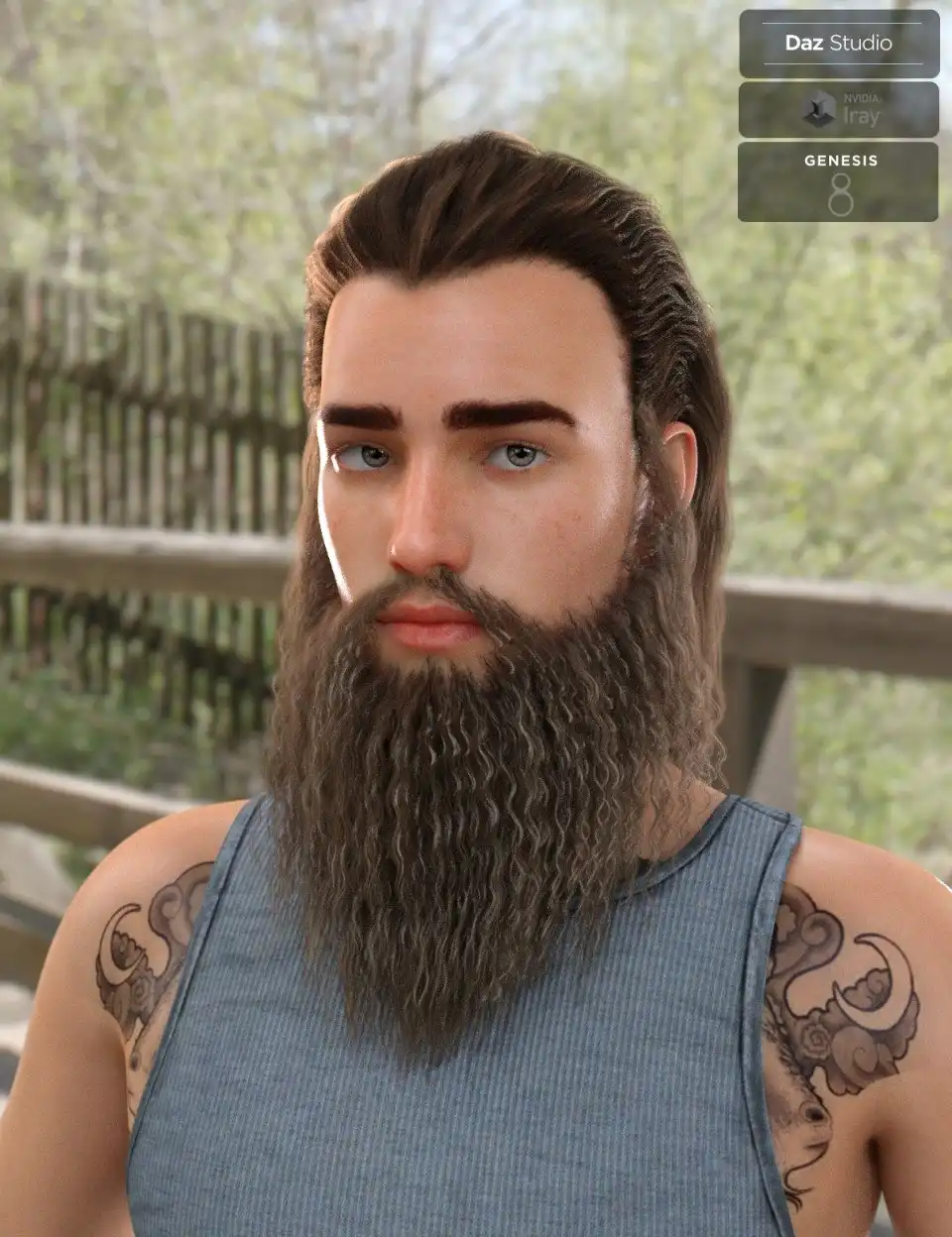 Ryanno Hair and Beard Set for Genesis 8 Male_DAZ3D下载站