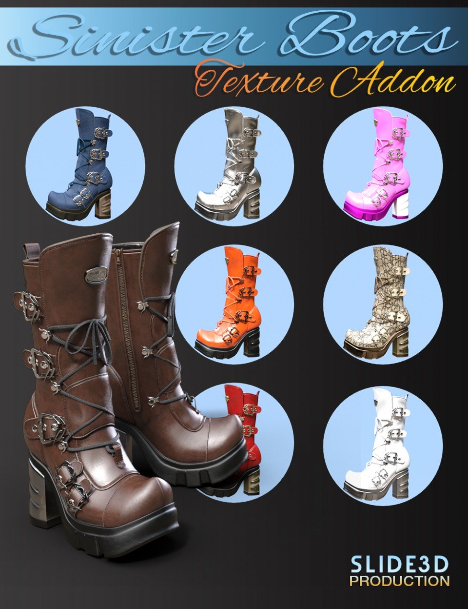 Slide3D Sinister Boots for Genesis 3 Female(s) Texture Addons_DAZ3DDL