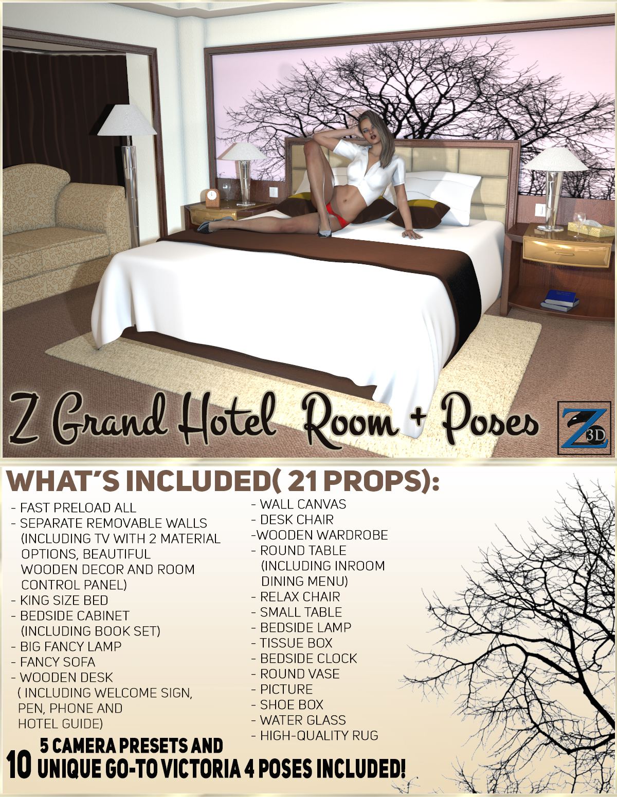 Z Grand Hotel Room + Poses_DAZ3D下载站
