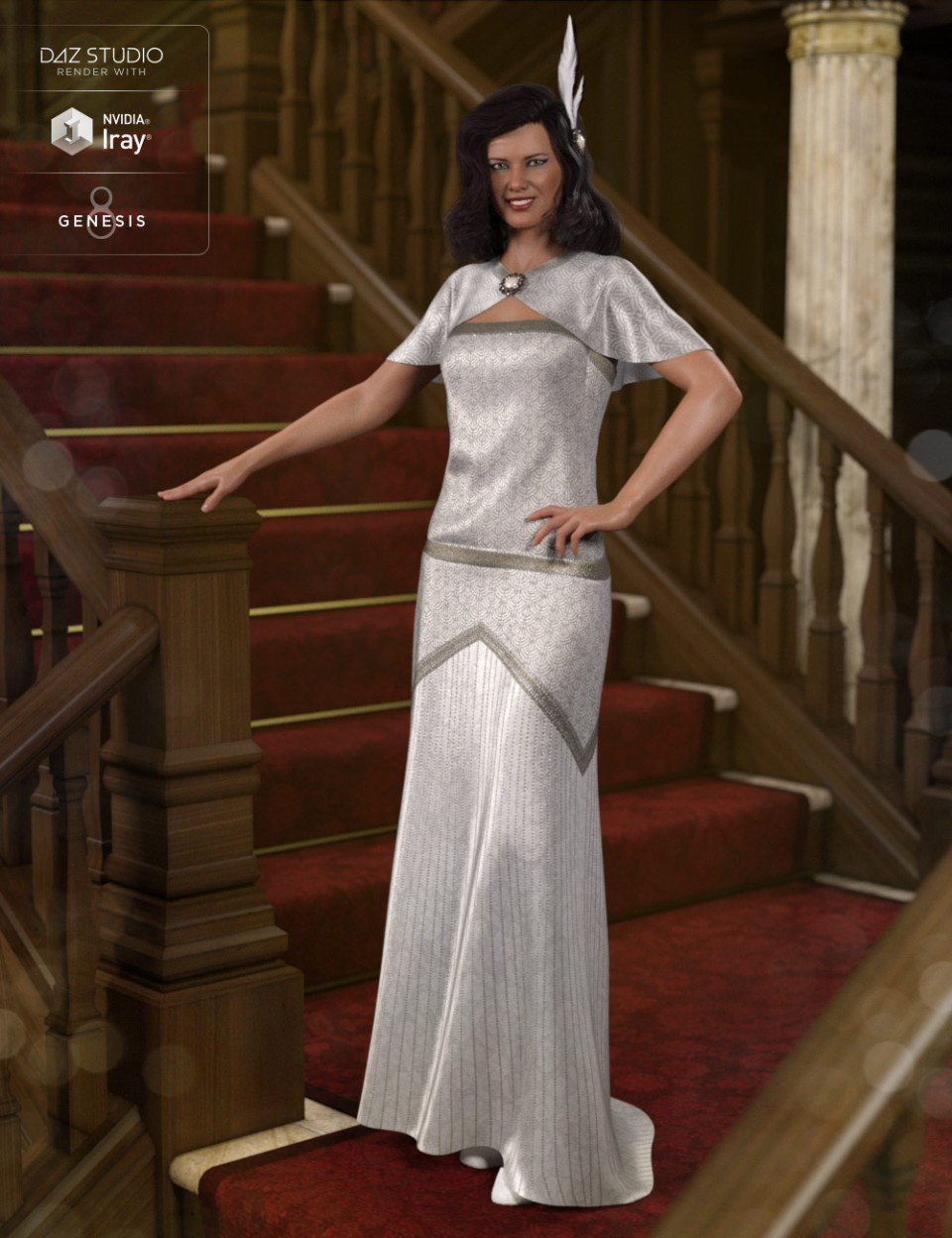 dForce 1920s Evening Gown Outfit for Genesis 8 Female(s)_DAZ3D下载站