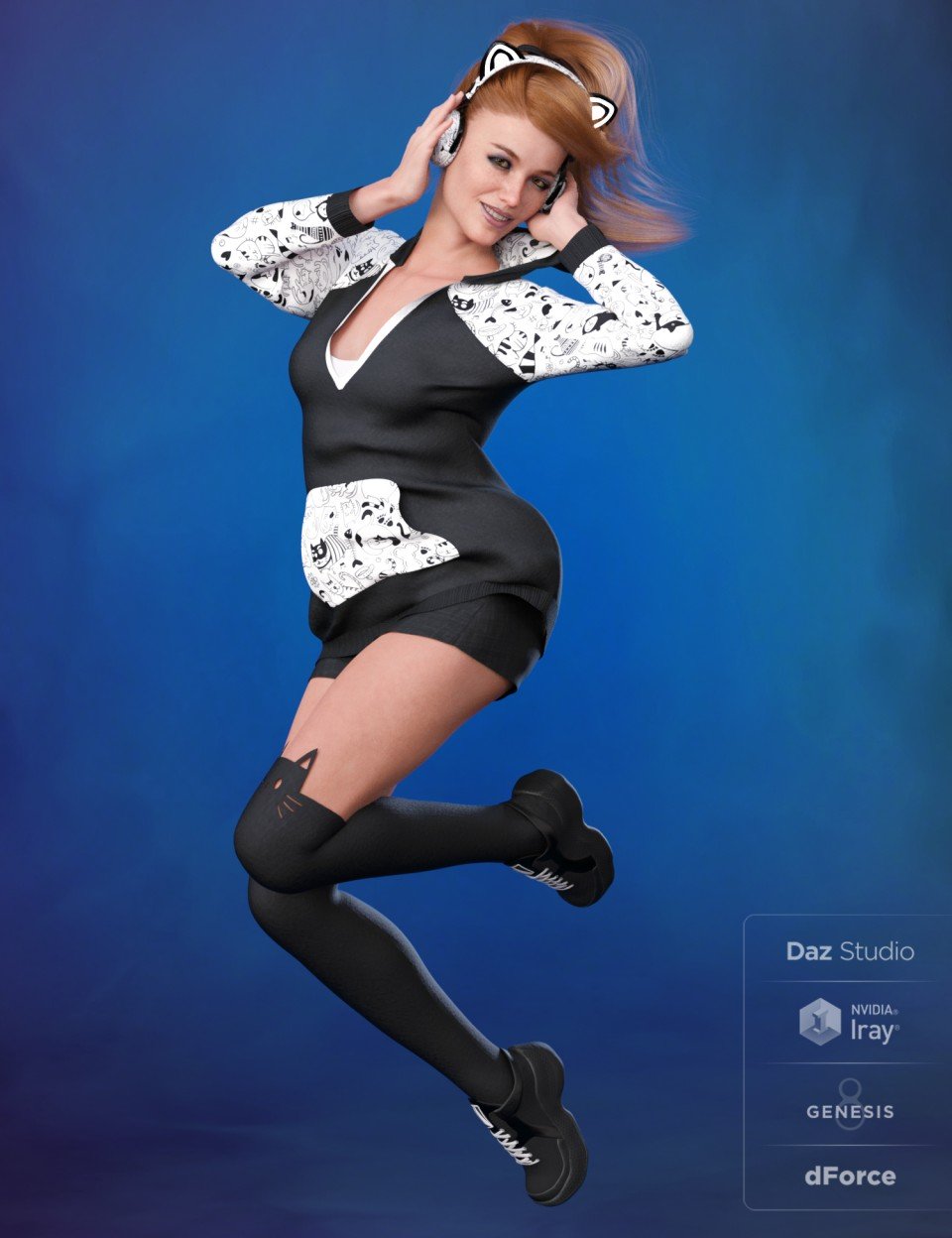 dForce Cool Kitty Outfit for Genesis 8 Female(s)_DAZ3D下载站