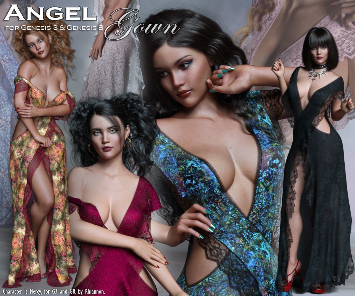 Angel dForce Gown for G3 and G8 Females_DAZ3D下载站