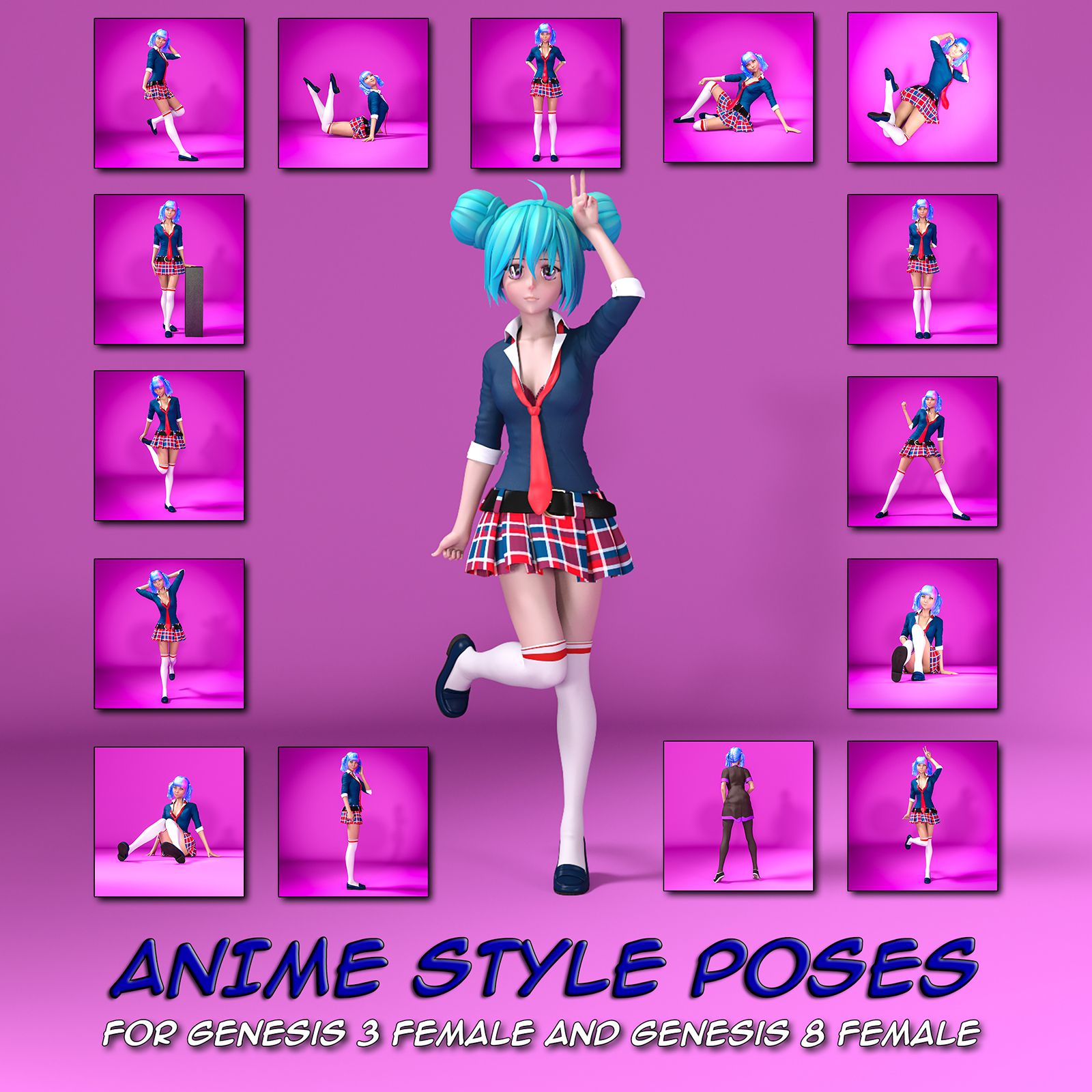 Anime Style Poses for G3F and G8F_DAZ3D下载站