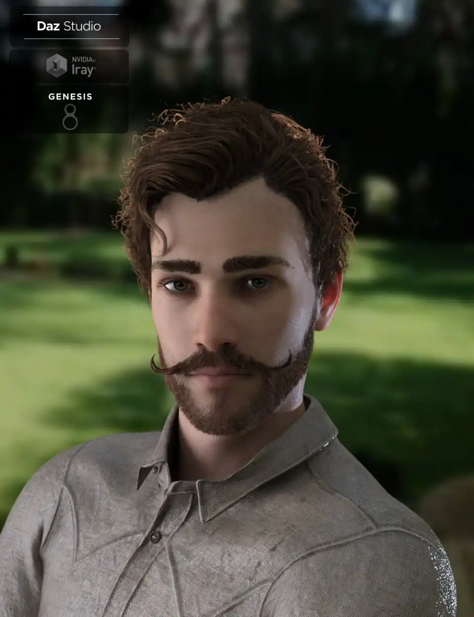Bastien Curly Hair and Beard for Genesis 8 Male(s)_DAZ3D下载站