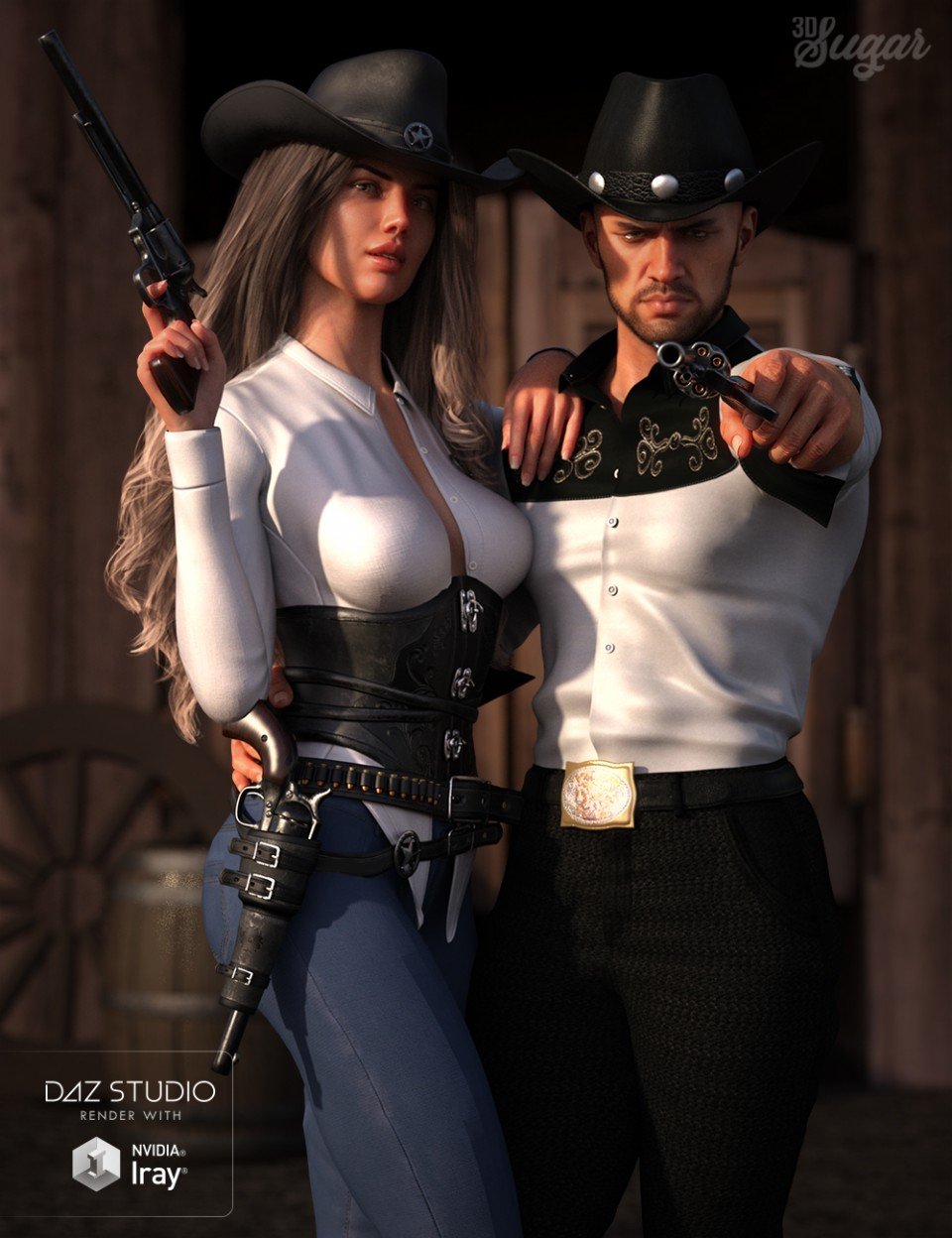 Desperado Gun Poses and Prop for Genesis 8 Male & Female_DAZ3D下载站
