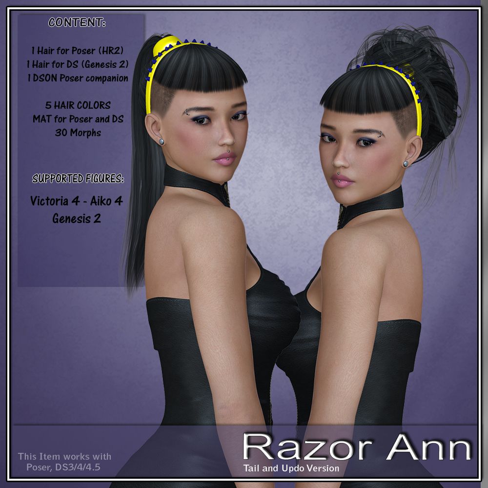 RazorAnn Hair for V4 and G2_DAZ3D下载站