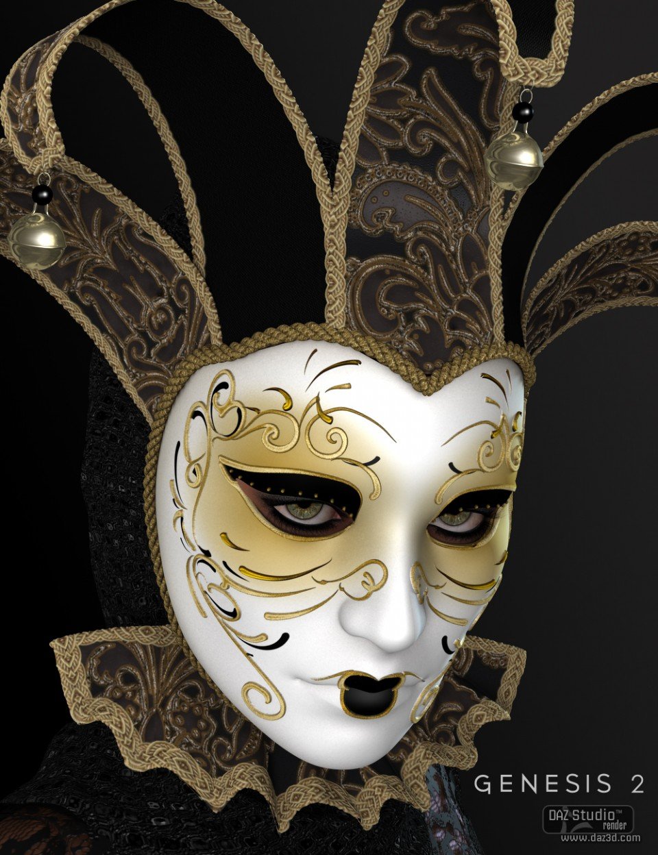 Venetian Mask for Genesis 2 Female(s) + Textures_DAZ3D下载站