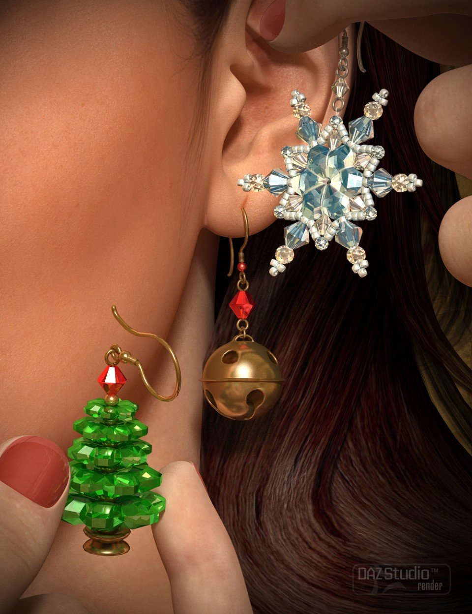 Christmas Earrings for Genesis 2 Female(s)_DAZ3DDL