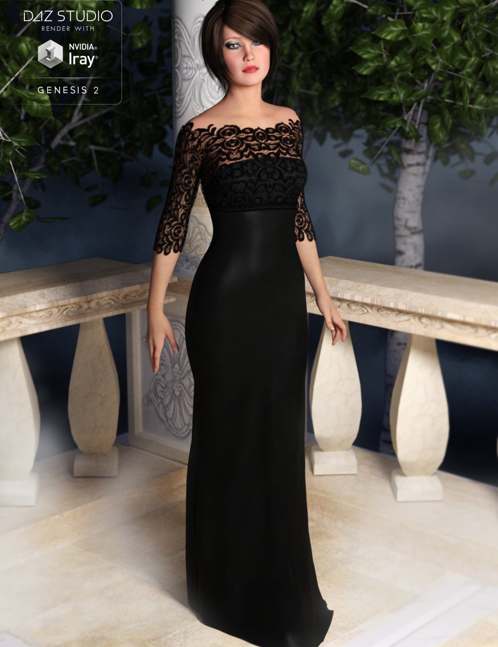 Classic Evening Gown for Genesis 2 Female(s)_DAZ3D下载站