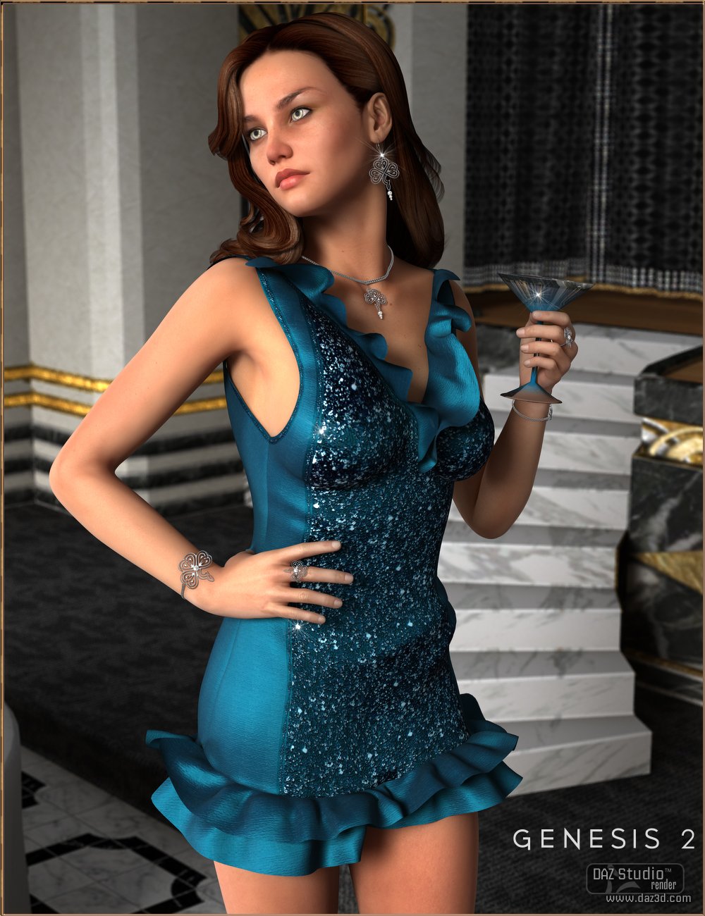 Cocktail Hour Dress for Genesis 2 Female(s)_DAZ3D下载站