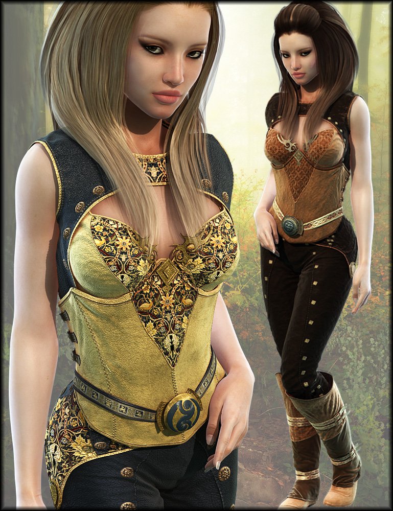 Leather Fantasy Armor for Genesis 2 Female(s) + Textures_DAZ3D下载站
