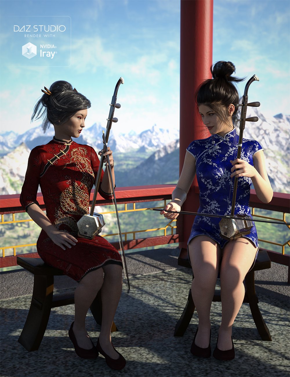 Chinese Erhu and Poses for Genesis 3 and 8 Female(s)_DAZ3D下载站